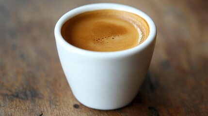 Fototapeta premium Aromatic Espresso in a White Cup on Wooden Table