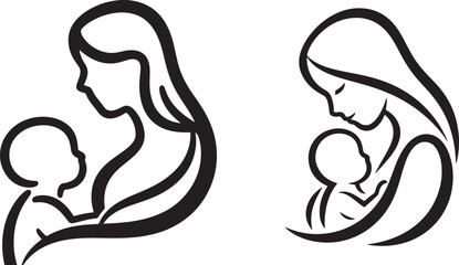 mother and baby logo vector design Silhouette