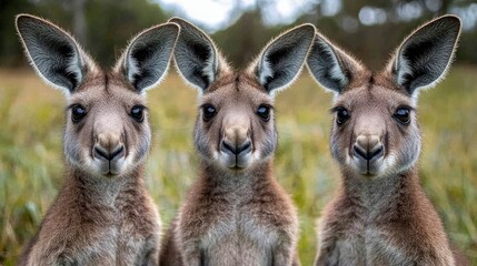 Three Curious Kangaroos A Close-Up Portrait