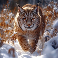 Obraz premium Majestic Lynx in Snowy Forest
