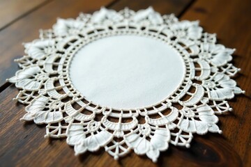 Obraz premium Intricate floral lace doily, delicate white cotton , mesh, handmade