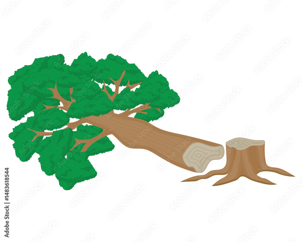 Wall mural vector illustration design of a tree that has fallen or broken or cut using a sensor wood cutting ma