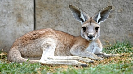 Red Kangaroo Relaxing in Grassy Habitat