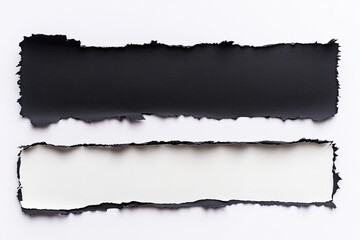 Two torn paper strips, black and white, create a contrast