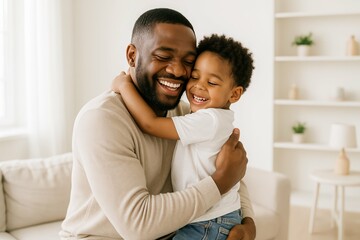 Fototapeta premium Happy Father's Day. son hugs his father. family and parenthood