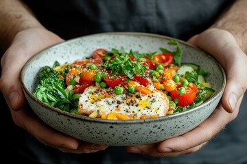 Person making nutritious meal in neat kitchen with fresh produce