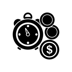 coins with alarm clock icon on white background   