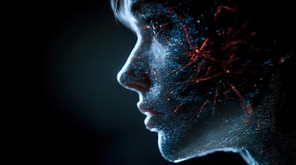 Digital Being: A Futuristic Portrait of a Woman's Profile, Embodied in Light and Data Streams