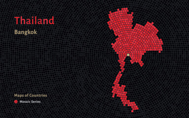 Fototapeta premium Abstract Vector Thailand Map in Mosaic Style with Capital Marked
