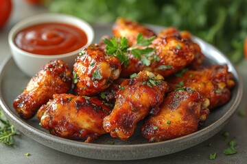 Crispy chicken wings served with a side of dipping sauce