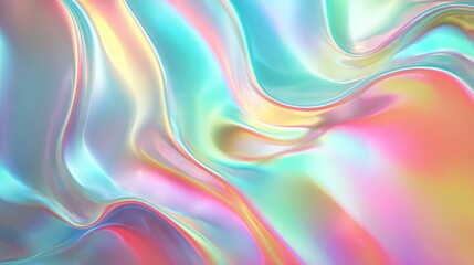 Abstract Iridescent Fluid Art: Pastel Rainbow Swirls
