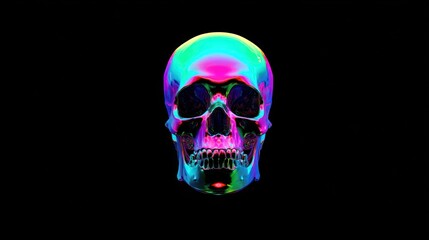 Obraz premium Neon Rainbow Skull: A Psychedelic Digital Art