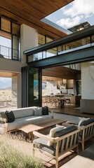 Single-family home with a living room captured in natural daylight, showing modern architecture, detailed textures, and clean surroundings.