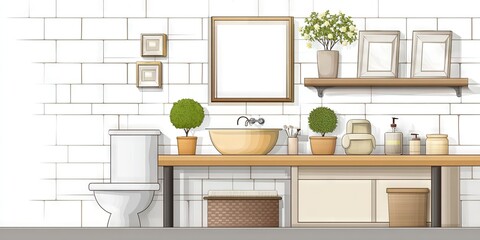 bathroom minimalist illustration, white background