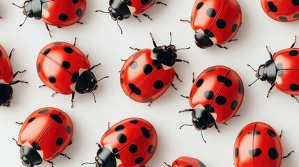 Fototapeta premium Vibrant Red Ladybugs Seamless Pattern on White Background