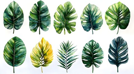 Fototapeta premium Tropical Palm Leaves in Watercolor on White Background