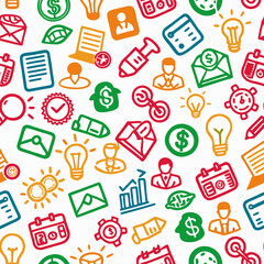 Colorful, seamless pattern of various business and productivity icons