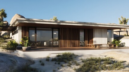 Single-family home with a living room captured in sunny morning light, showing modern architecture, detailed textures, and clean surroundings.