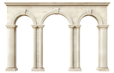 Obraz premium An arched wall with columns, in a beige color, isolated on a transparent background