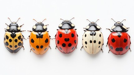 Obraz premium Five Ladybugs in a Row Diverse Color Variations