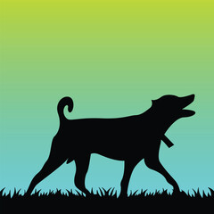 Silhouette of a Dog Barking and Walking in a Landscape