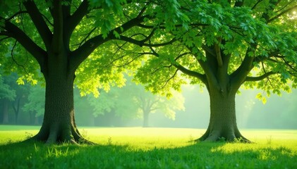 Obraz premium Soft beech tree canopy, light green hue, peaceful scene , woodland, nature, outdoor