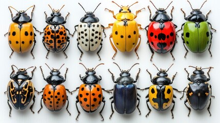 Twelve Vibrant Ladybugs A Collection of Colorful Coccinellidae
