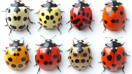 Collection of Diverse Ladybugs Red, Yellow, and Orange Variations
