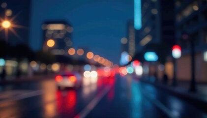 Blurred cityscape at night, vibrant lights, bokeh effect, urban scene , steel, abstract background, blur