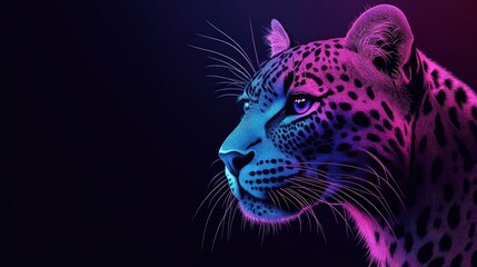 Obraz premium Neon Leopard Profile Portrait of a Majestic Big Cat in Vibrant Pink and Blue Hues