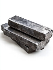 Lead Ingots:  A trio of hefty lead ingots arranged on a plain background, showcasing the weighty presence of this dense metal. The image captures the rough, industrial nature of lead.