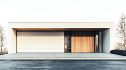 Modern Architecture: A pristine, minimalist facade with sleek lines and a welcoming wooden door. This image embodies modern design and architectural excellence.