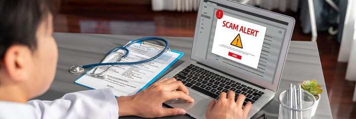 Cyber security software show alert of cyber attack for protection brisk. Danger from virus, phishing and cyber fraud.