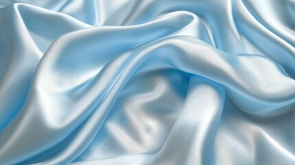 Fototapeta premium Elegant Draped Light Blue Silk Fabric Texture