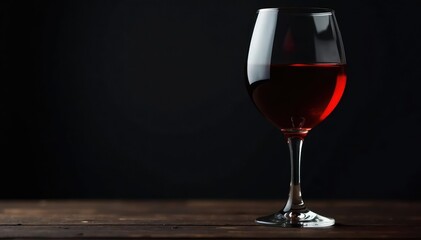 Elegant wine glass filled with red wine, set against a dark background , celebration, closeup