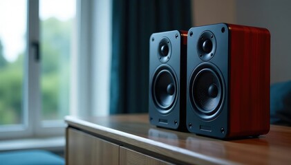 High-quality audio speakers, showcasing rich sound and sleek design , music, stereo, speaker cone