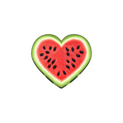 Juicy Watermelon Heart: A Summer Love Symbol, Fresh Red Watermelon Slice Shaped as a Heart, Isolated PNG, No Background, Perfect for Valentine's Day, Summer Designs, and Healthy Lifestyle Concepts.