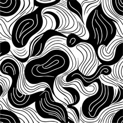 Minimalist organic pattern, flowing hand-drawn shapes with smooth curves and soft irregular edges, black and white seamless texture, perfect for modern branding, packaging, and background design
