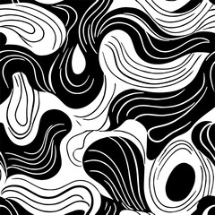 Fototapeta premium Minimalist organic pattern, flowing hand-drawn shapes with smooth curves and soft irregular edges, black and white seamless texture, perfect for modern branding, packaging, and background design