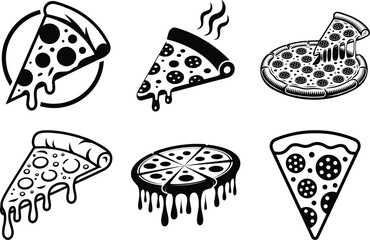 Pizza Silhouette Bundle of Pizza Vector Art and White Background.