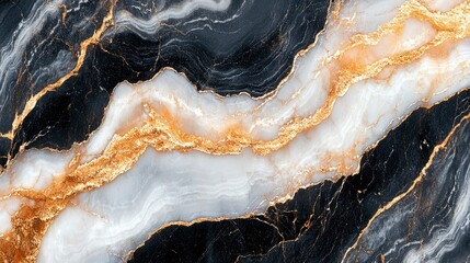 Obraz premium Luxurious Black and White Marble with Gold Veins Texture