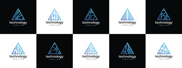 Triangle technology logo design collection. Triangle technology connection logo template. Technology logo symbol icon
