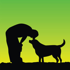 Man and Dog Silhouette with Gradient Background
