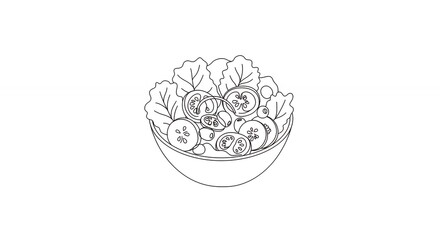 Line art illustration of salad in bowl