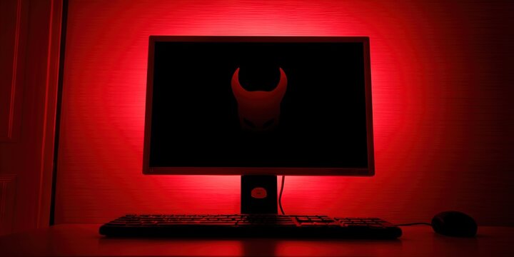 devil computer, red, devil horns