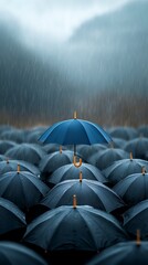 Unique umbrella amidst many