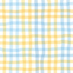 Blue Orange Plaid Gingham Check Hand Drawn Background Pattern Overlay
