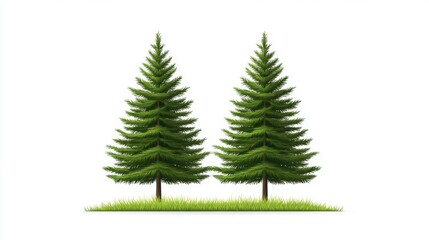 Obraz premium Two Lush Green Pine Trees with Vibrant Foliage and Grassy Ground Below