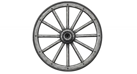 Fototapeta premium Vintage gray wagon wheel illustration