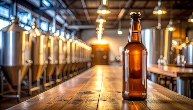 Blank Craft Beer Bottle at Brewery Taproom Mockup